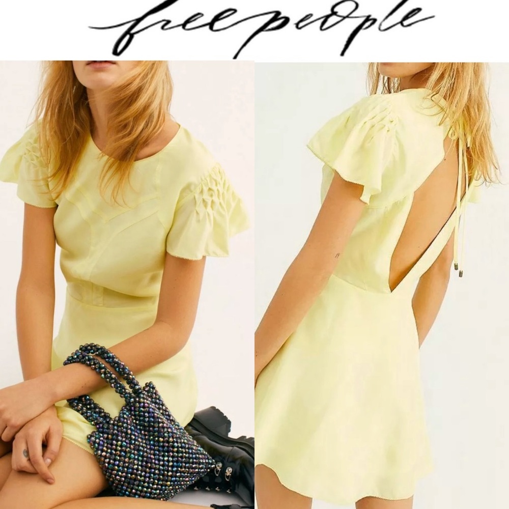 4 FREE PEOPLE Luxe Silk Mini Dress Lemon